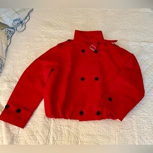 Women's Red Bomber-Style Lined Double-Breasted Jacket